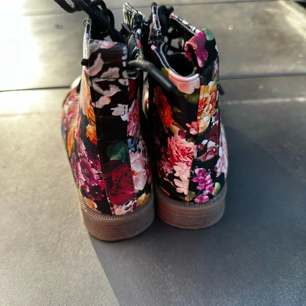 Colorful Floral Kids Lace-Up Boots